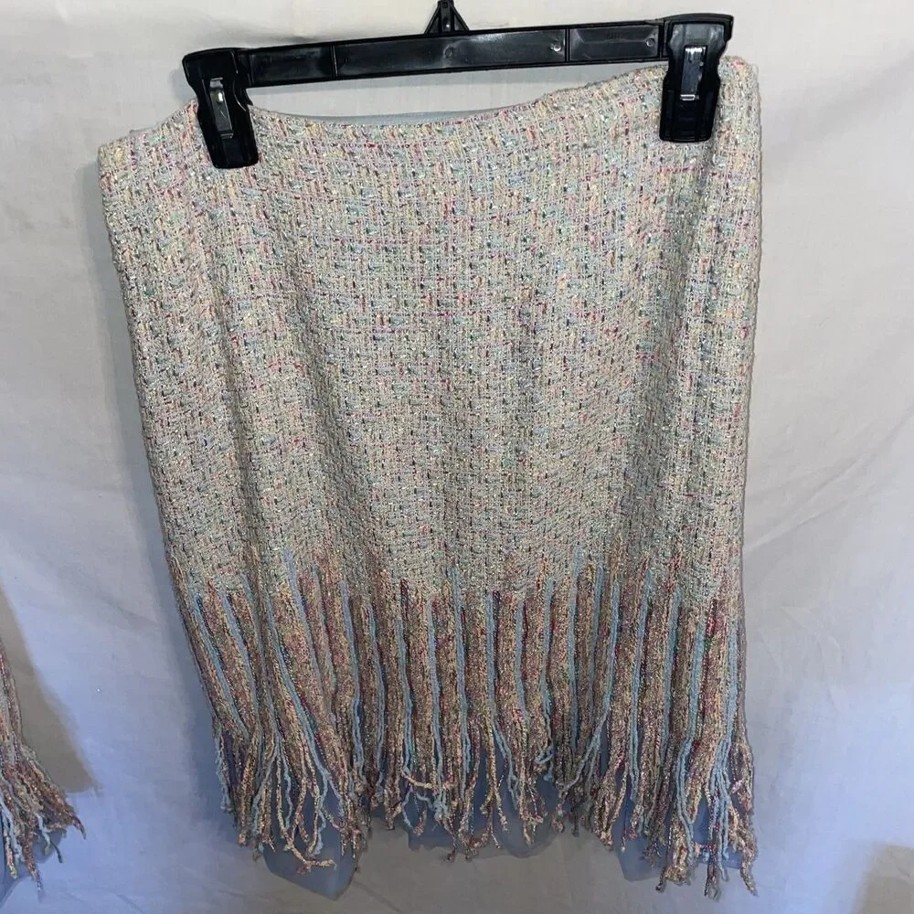 Vtg Rickie Freeman Teri Jon Women’s Tweed Outfit Size 12 Multicolor Jacket Skirt